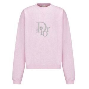 DIOR x ERL Oversized Sweatshirt Cotton Fleece Size Small Heathered Pink Silver